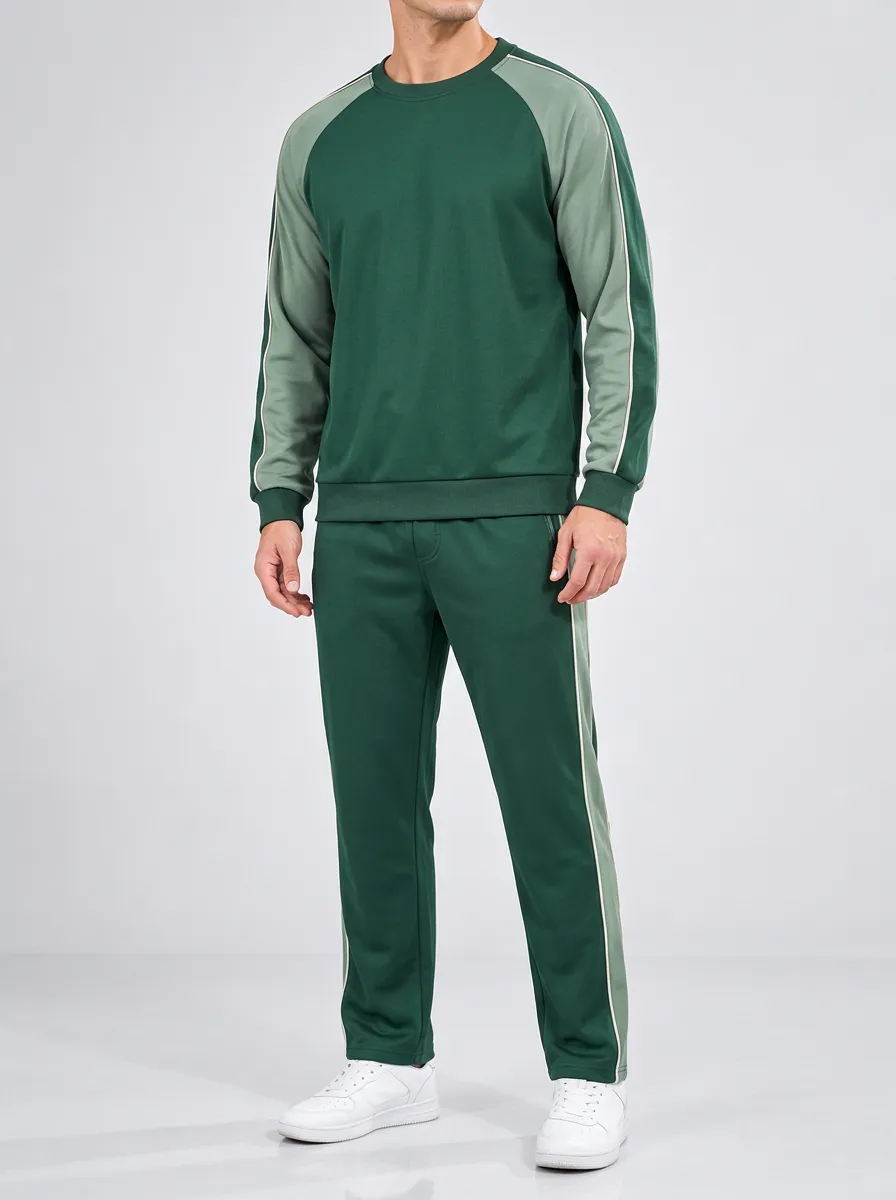 Men's Urban Casual Tracksuit with Stripe Colorblock Design