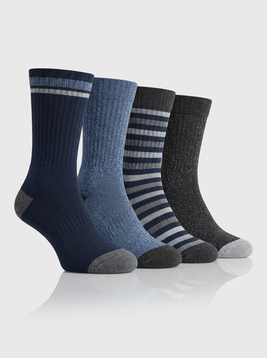 Striped Heathered Texture Ribbed Texture Crew Length Men's Crew Socks Four-Pair Pack