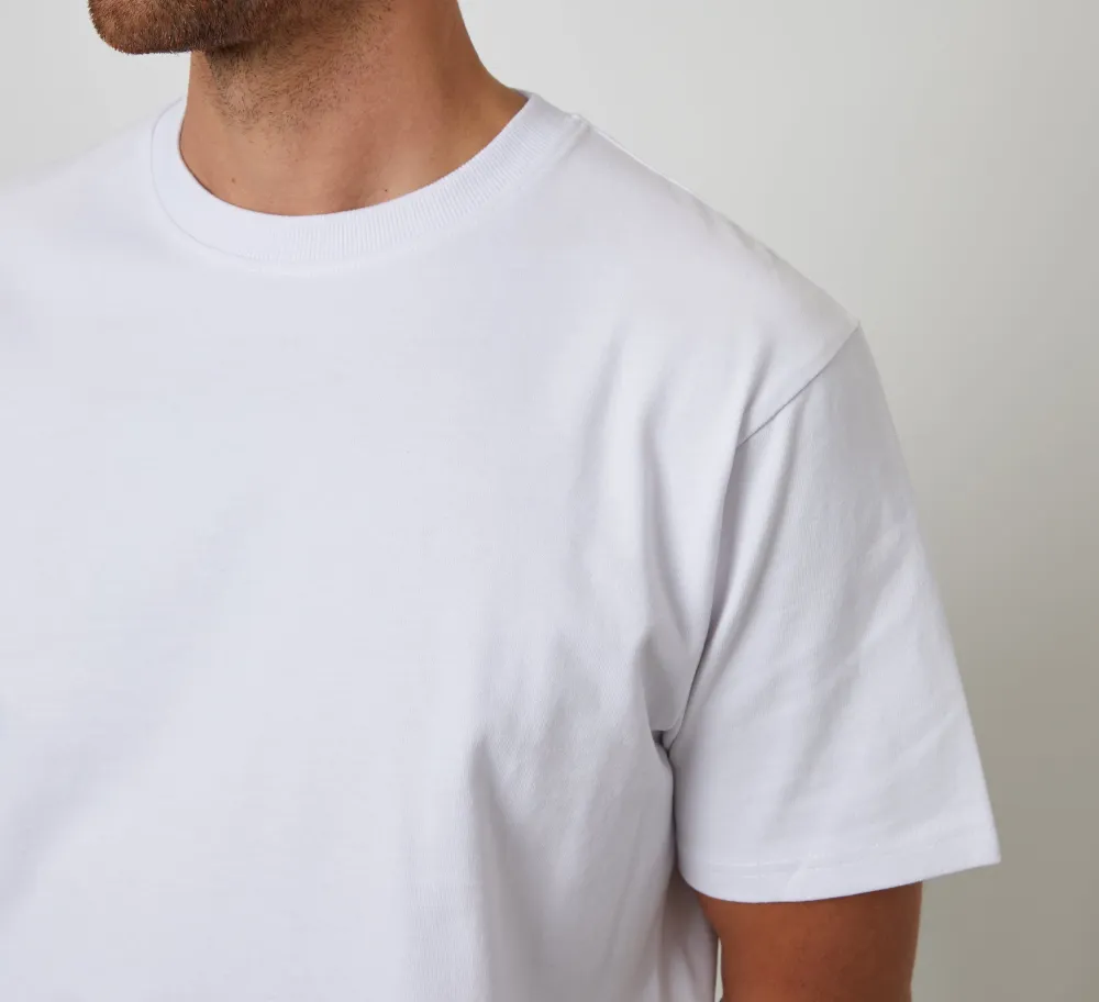 Men's White Peached Cotton Crewneck T-Shirt