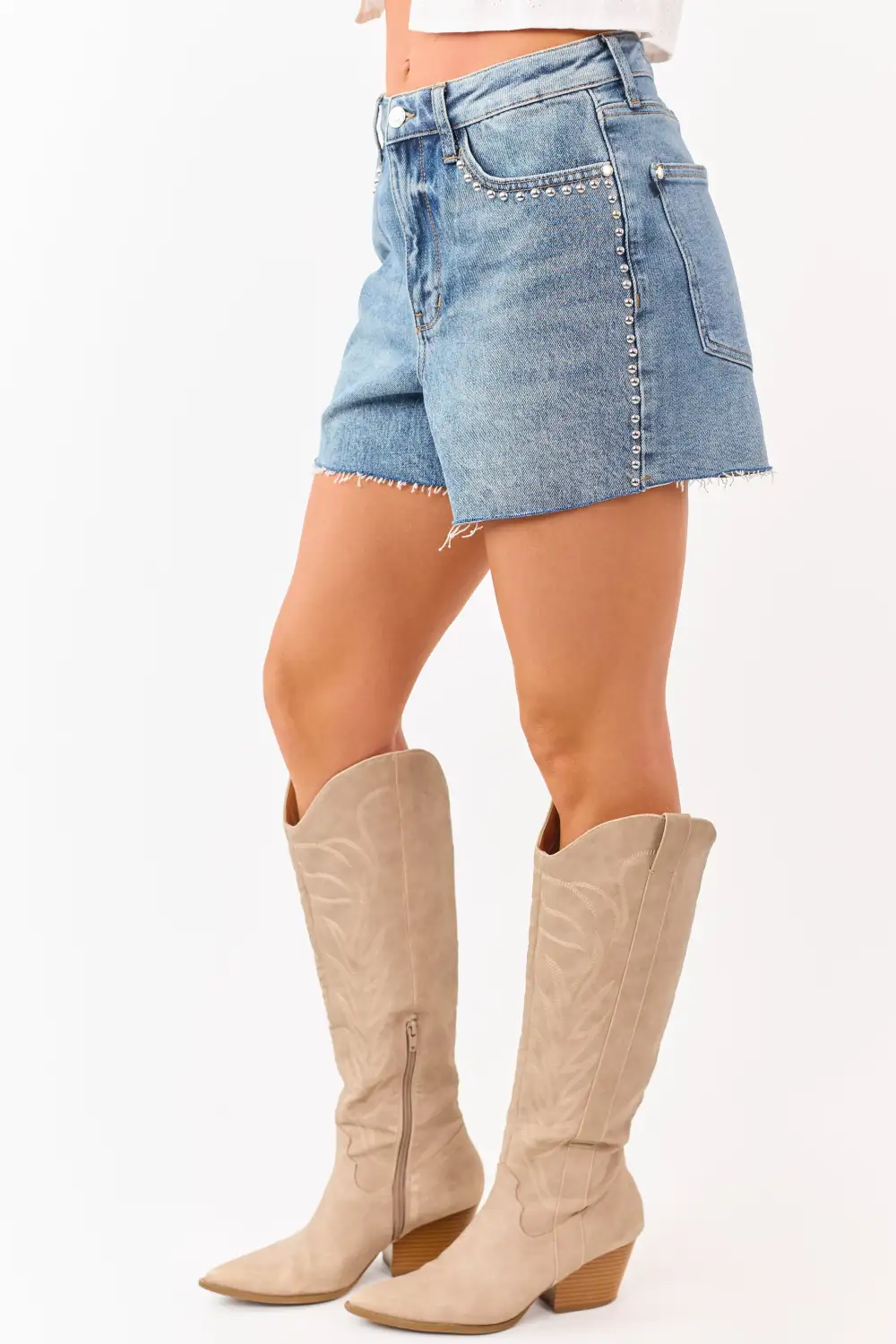 Studded Cut Off Denim Shorts