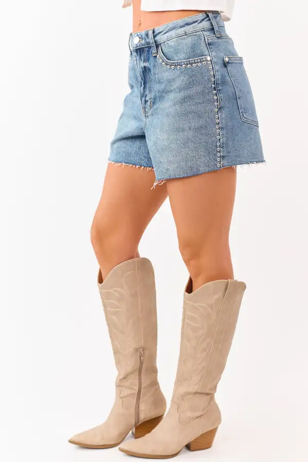 Studded Cut Off Denim Shorts