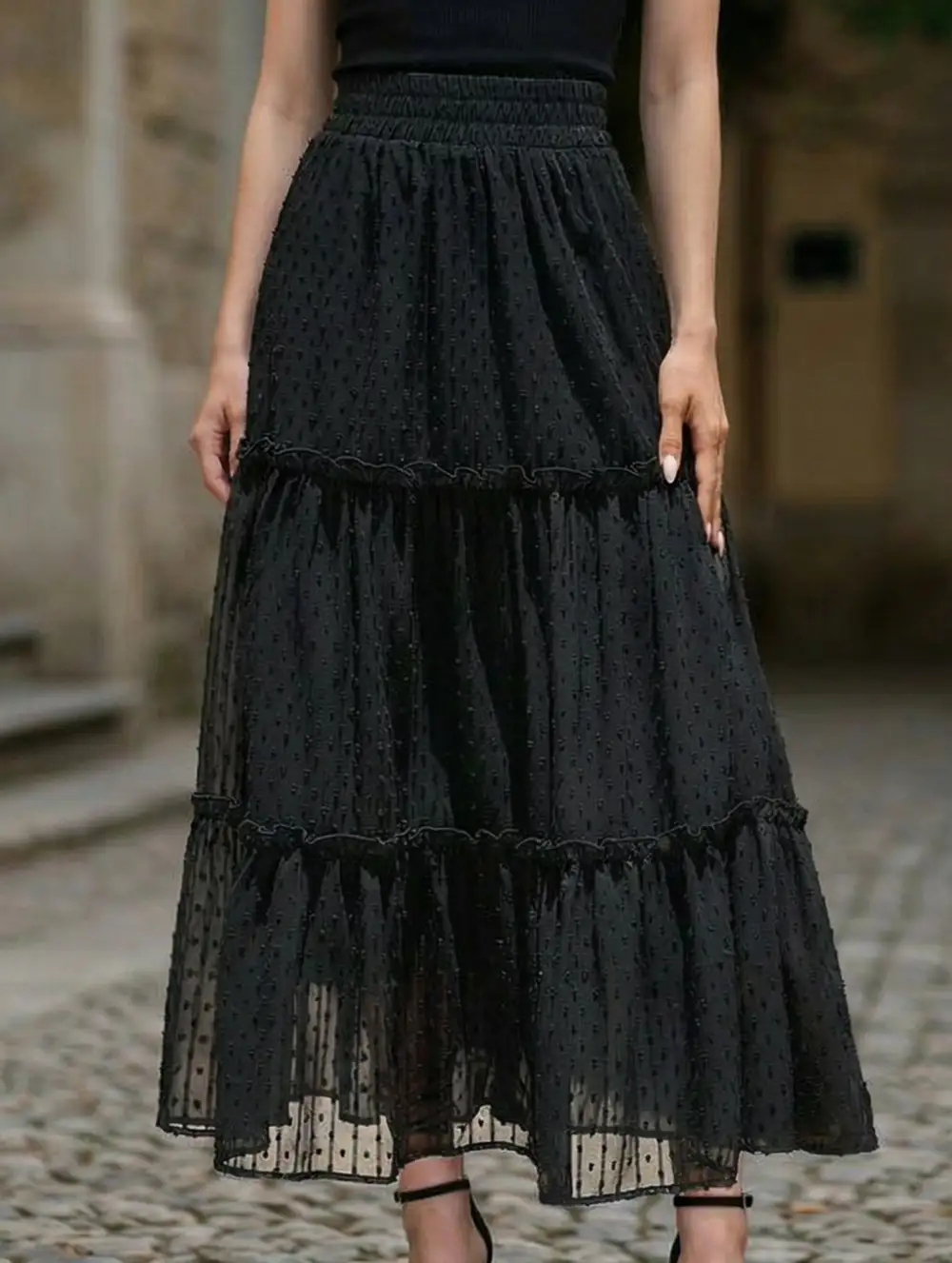Lace Patch Maxi Skirt