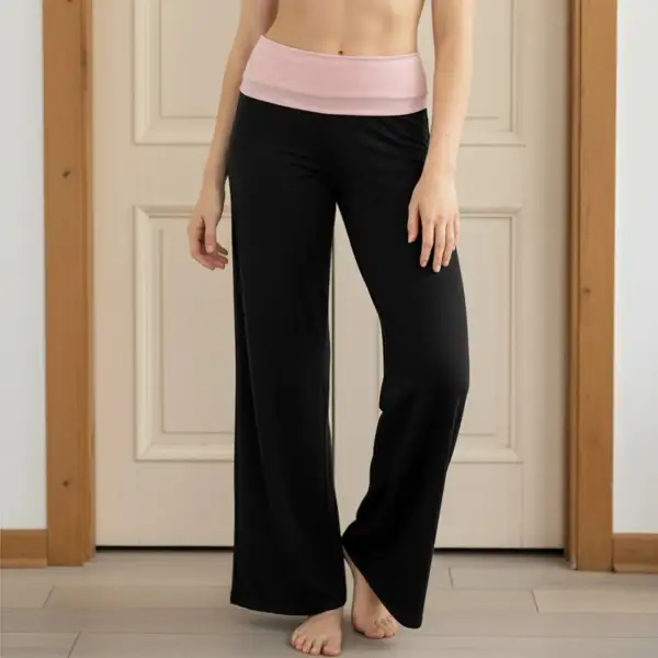 Wide Leg Fold-over Contrast Color Pants