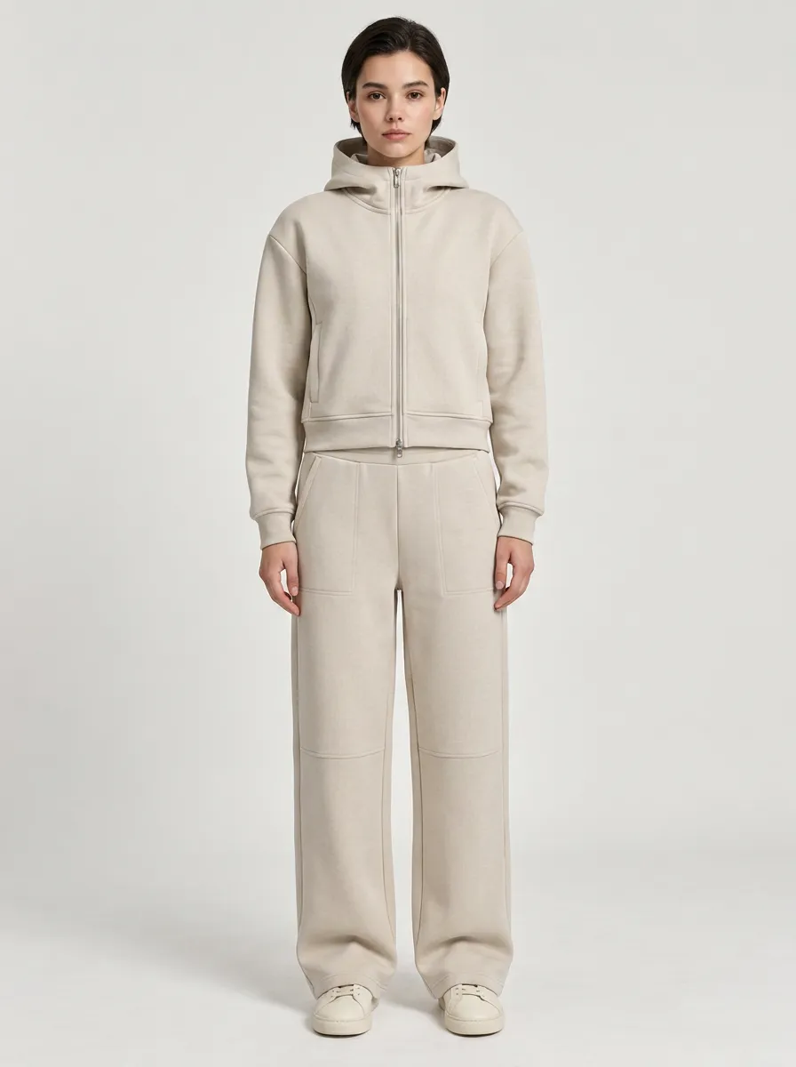 Unisex Minimalist Zip-Up Hoodie Sport Ready Two-Piece Set