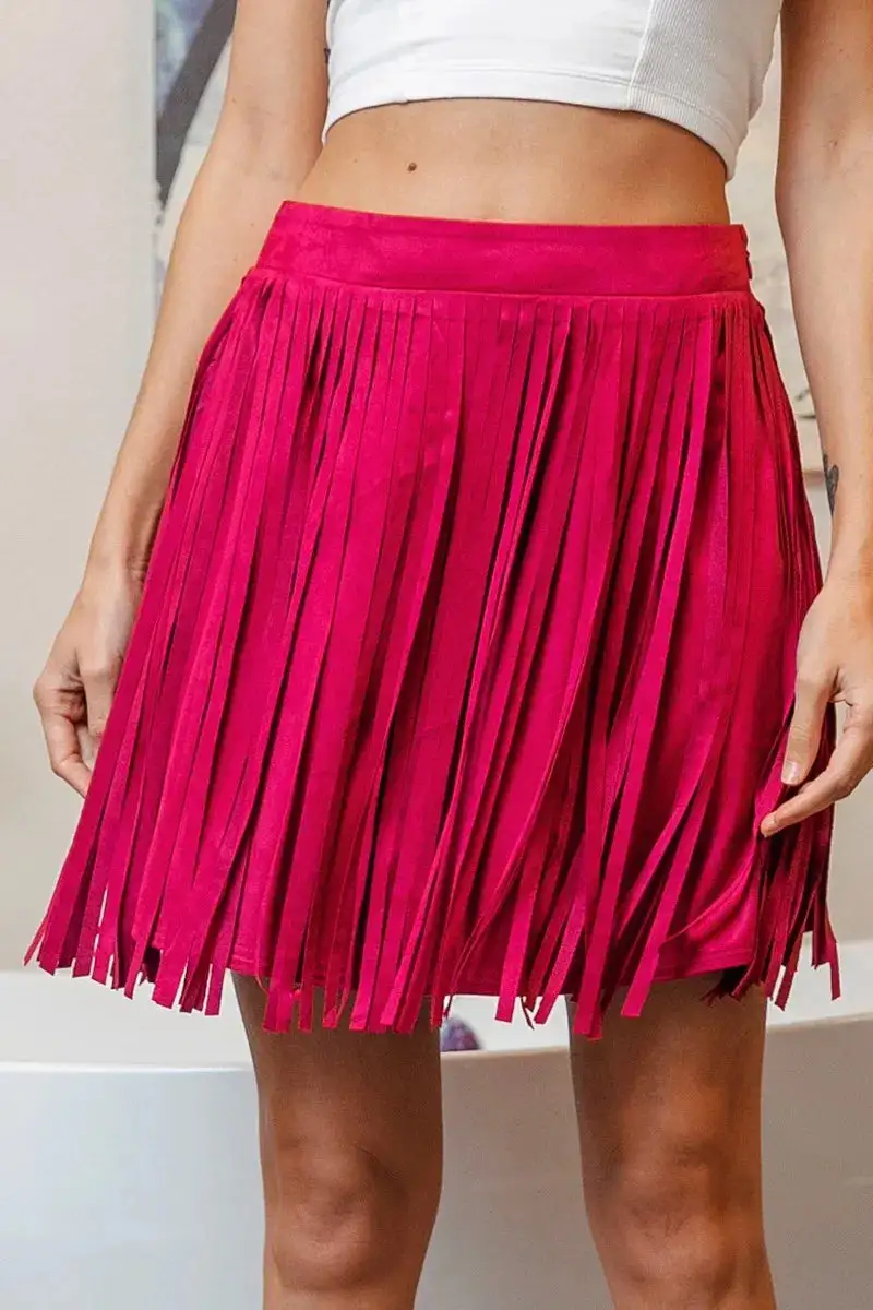 Fringe Detailed Suede So Skirt