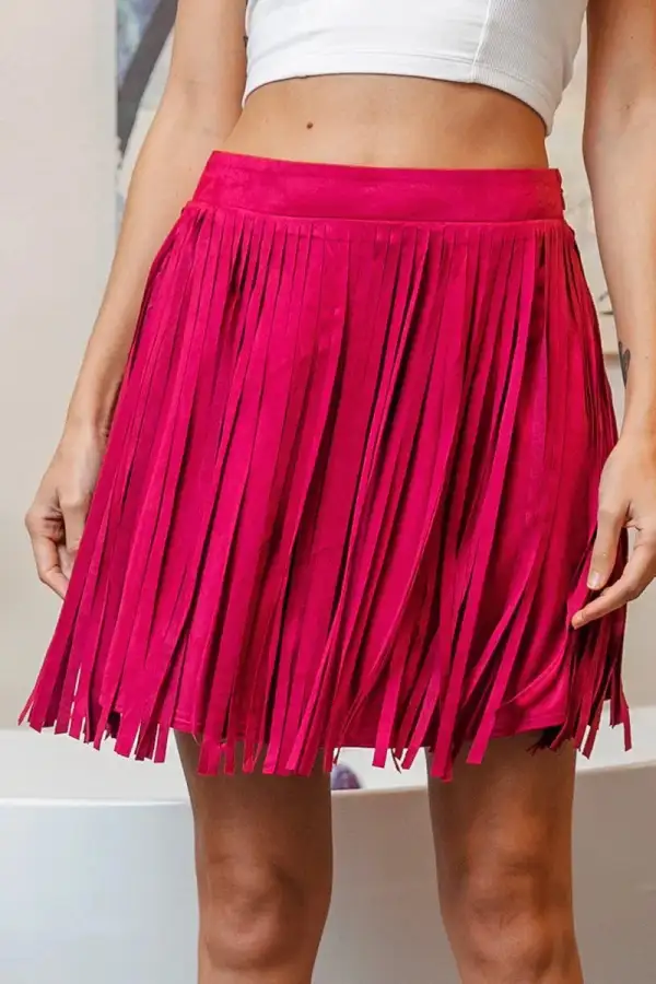 Fringe Detailed Suede So Skirt