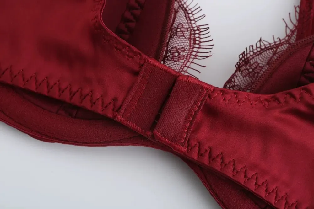 Satin Hollow Lace Bra And Panty Set