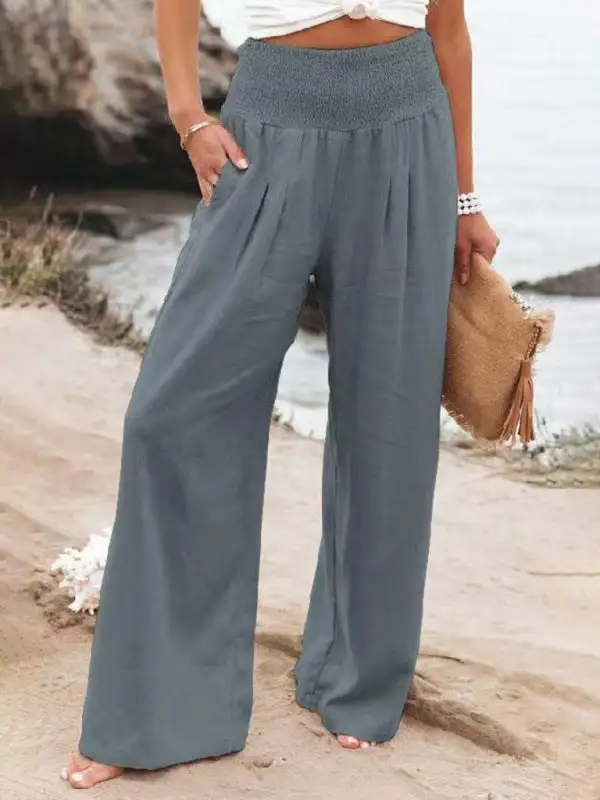 Wide Leg Slub Loose Trousers Pants