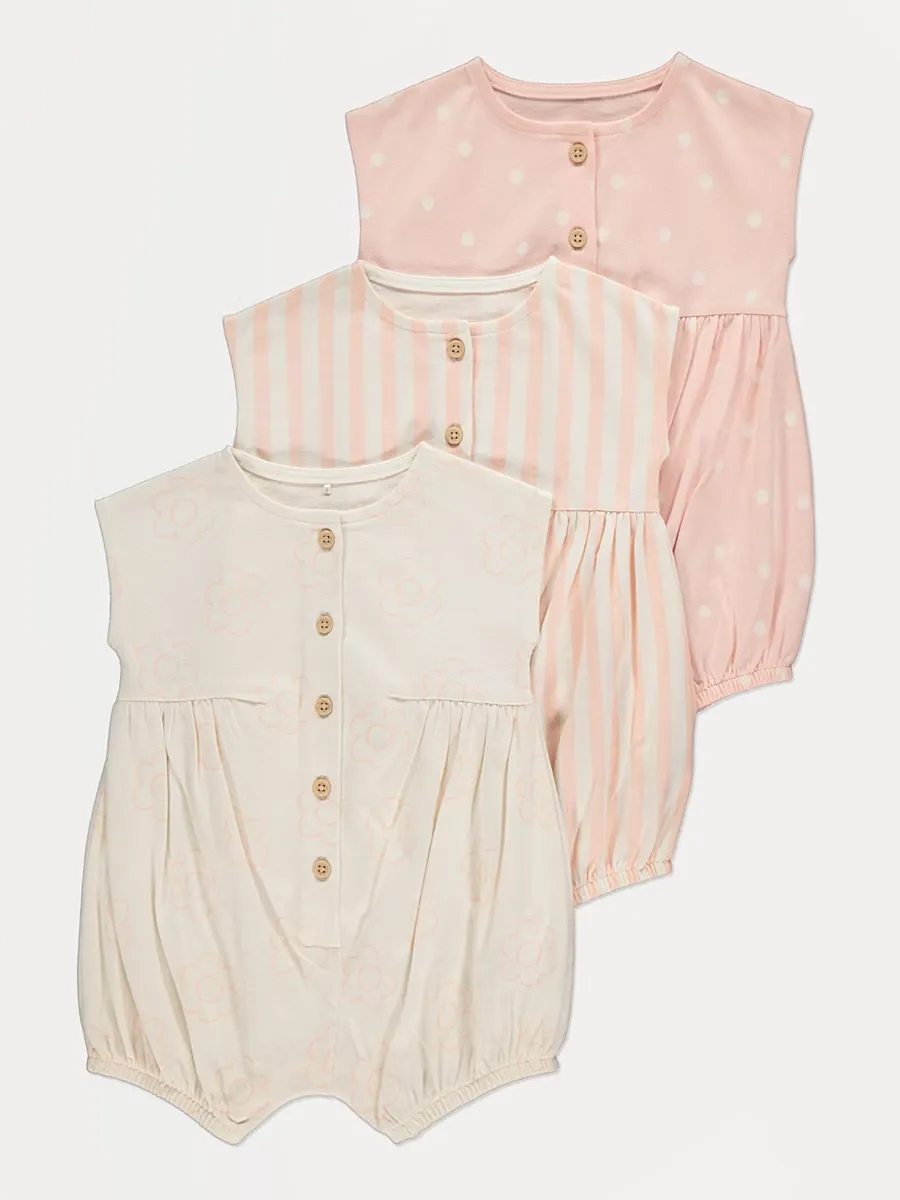 Pink Patterned Rompers 3 Pack