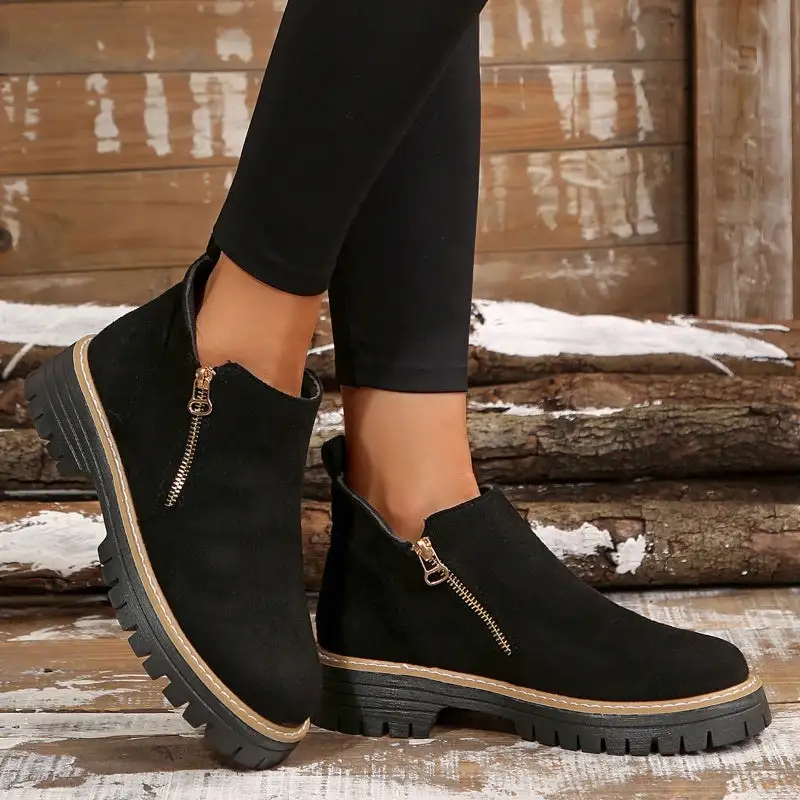 Pull On Buckle Strap Ankle Boots