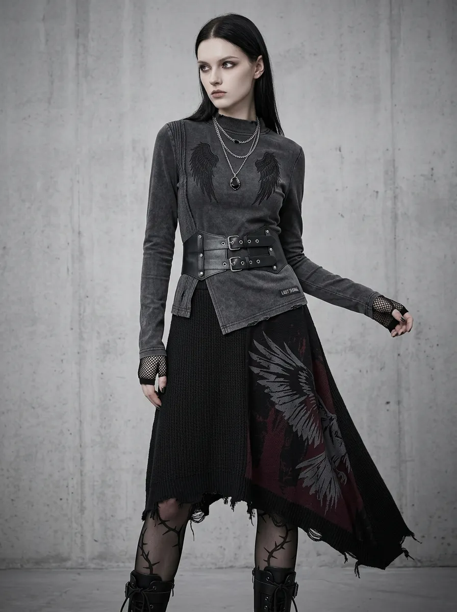 Women's Gothic Angel Wing Printed Mock Neck Top