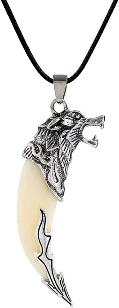Unisex Howling Head Wolf Tooth Pendant Necklace