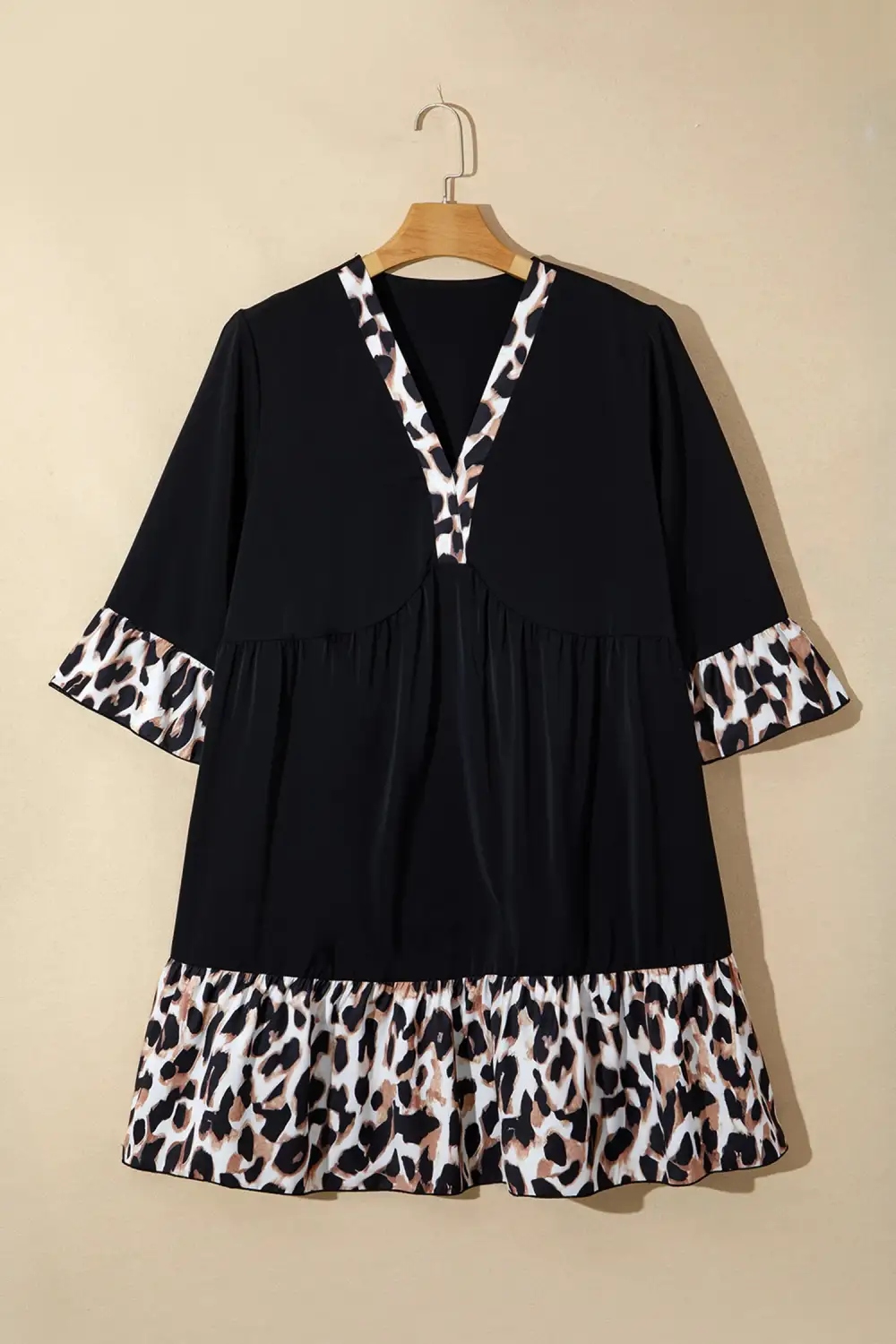 Animal Print Patchwork V Neck Mini Dress