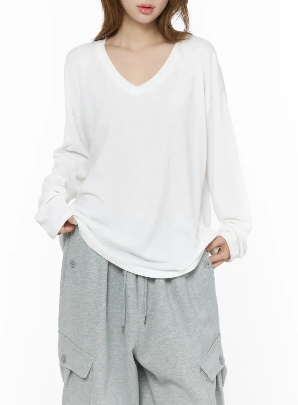Basic V-Neck Long Sleeve Top