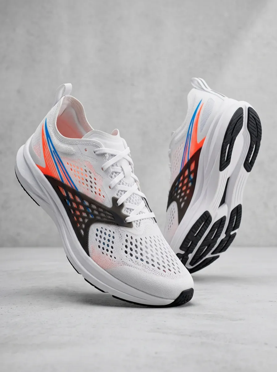 Unisex Sport Runner White Mesh Orange Blue Printed Shoes