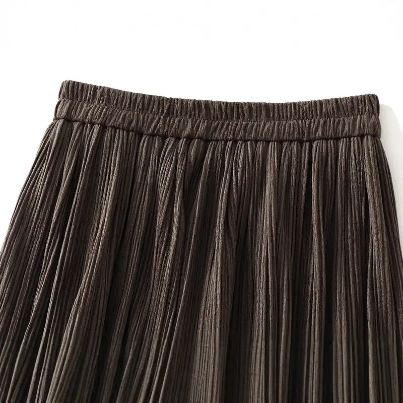 Lightweight High Waist Lace Trim Velvet Skirt