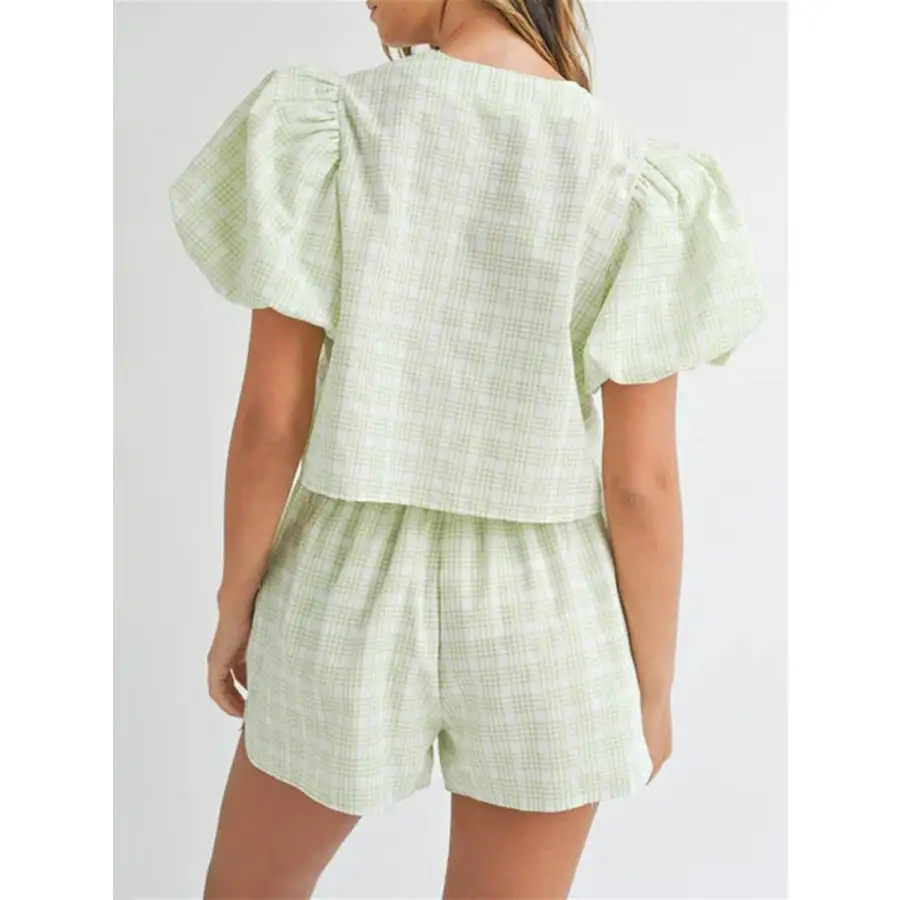 V Neck Puff Sleeve Top and Shorts Set