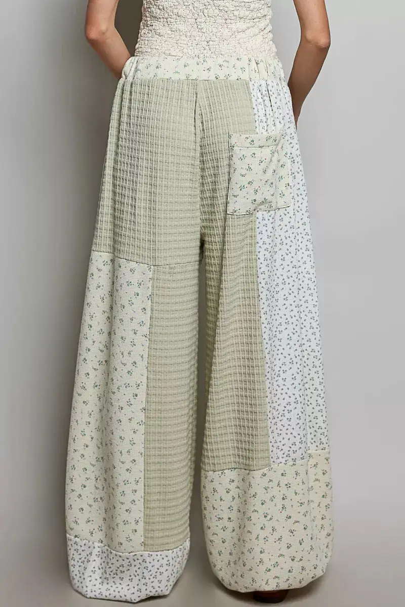 Everyday Patchwork Mixed Knit Wide Leg Pants
