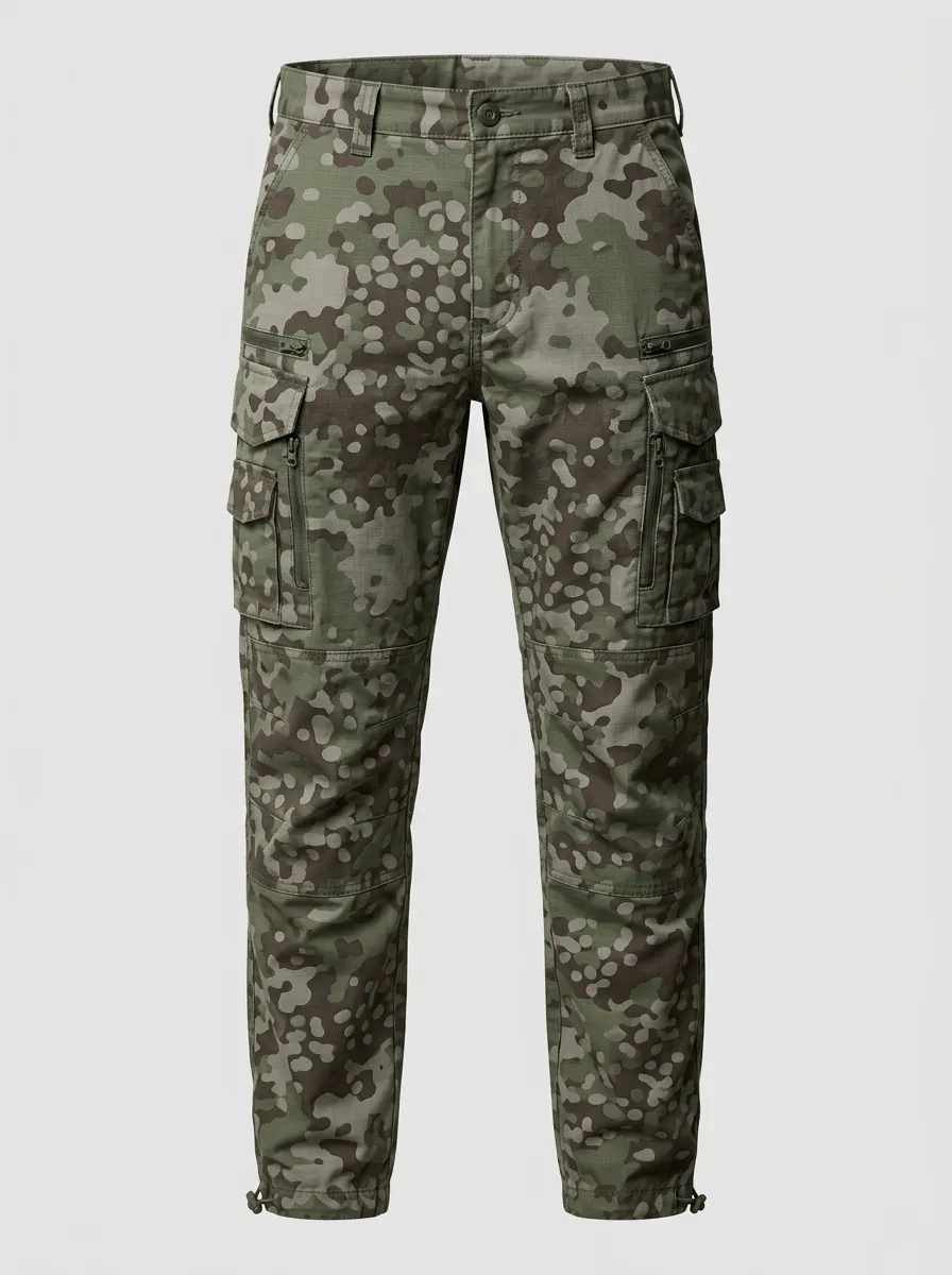 Men's Zipper-Compartment Camo Drawstring-Hem Cargo Pants