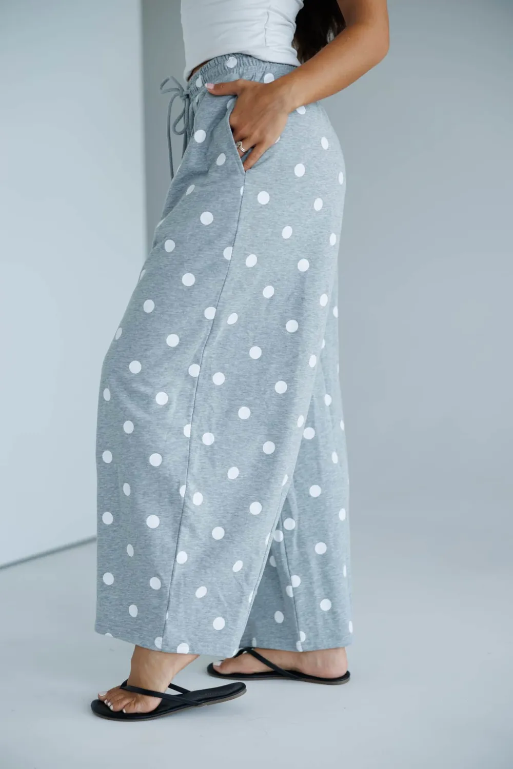 Polka-Dot Elastic-Waist Wide-Leg Sweatpants