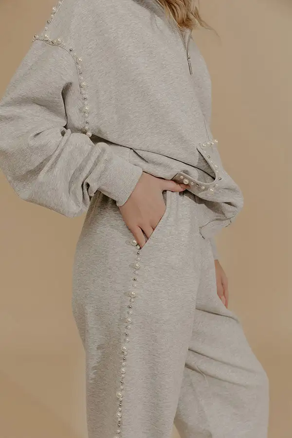 High Waist Pearl Embellished Jogger Pants