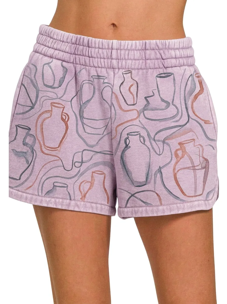 Women's Artistic Pottery Line Art Printed Shorts
