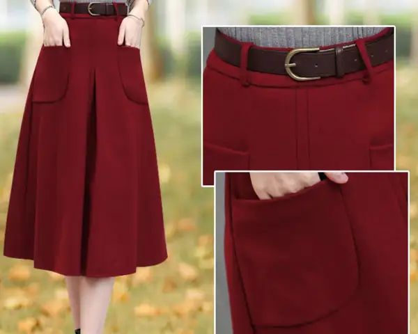 Airy Pleated Wool A Line Maxi Skirt