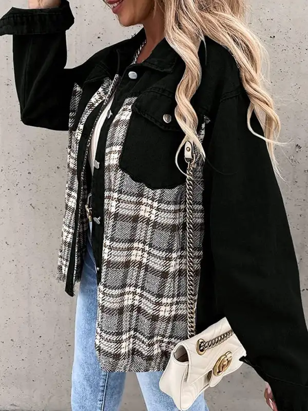 Button-Down Lapel-Collar Collared Denim Jacket
