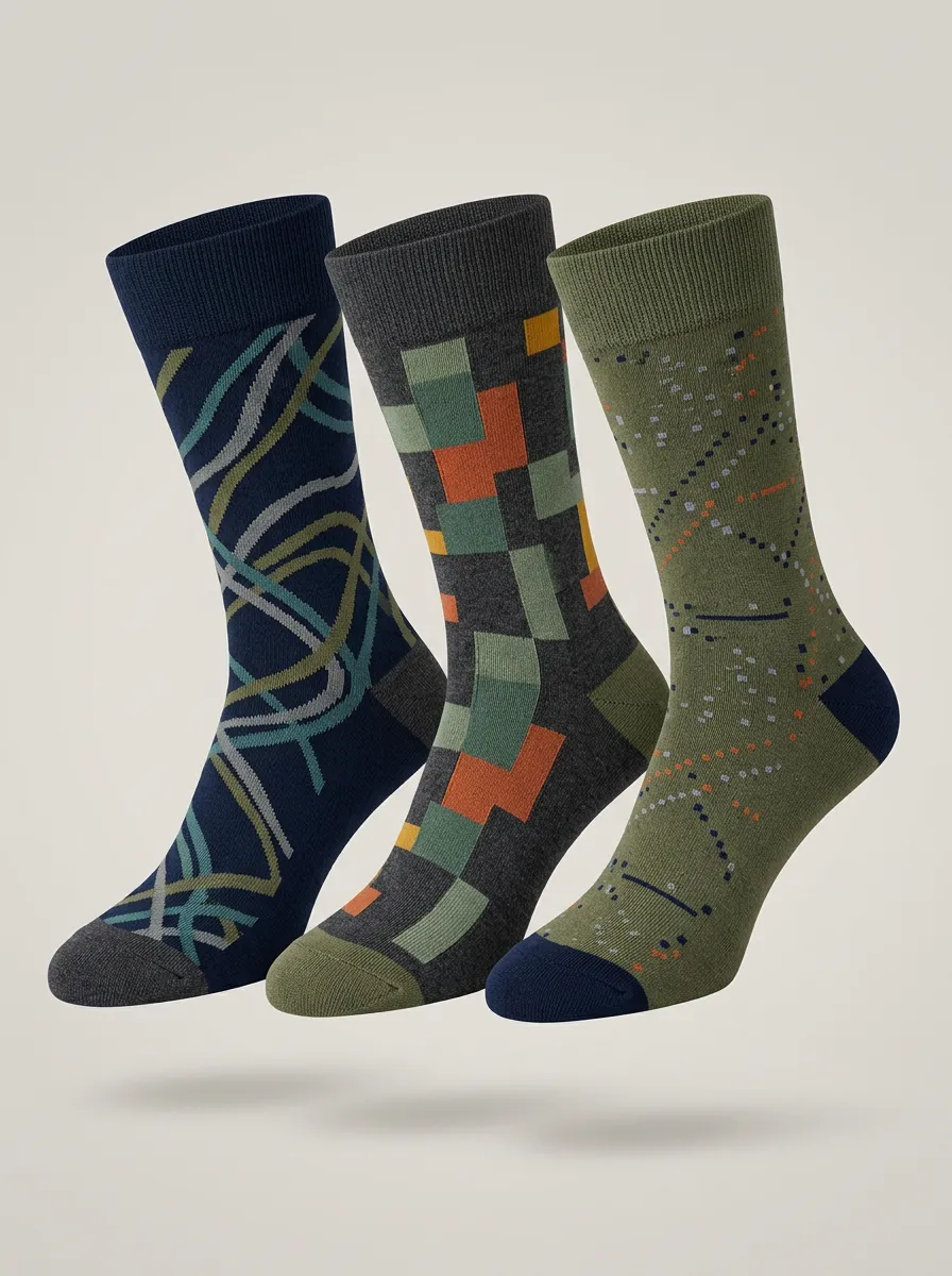 Men's Geometric Pattern Abstract Printed Three Pack Socks Everyday Design