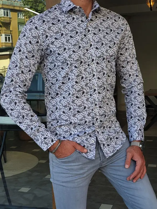 Long Sleeve Slim Fit Paisley Cotton Casual Shirt