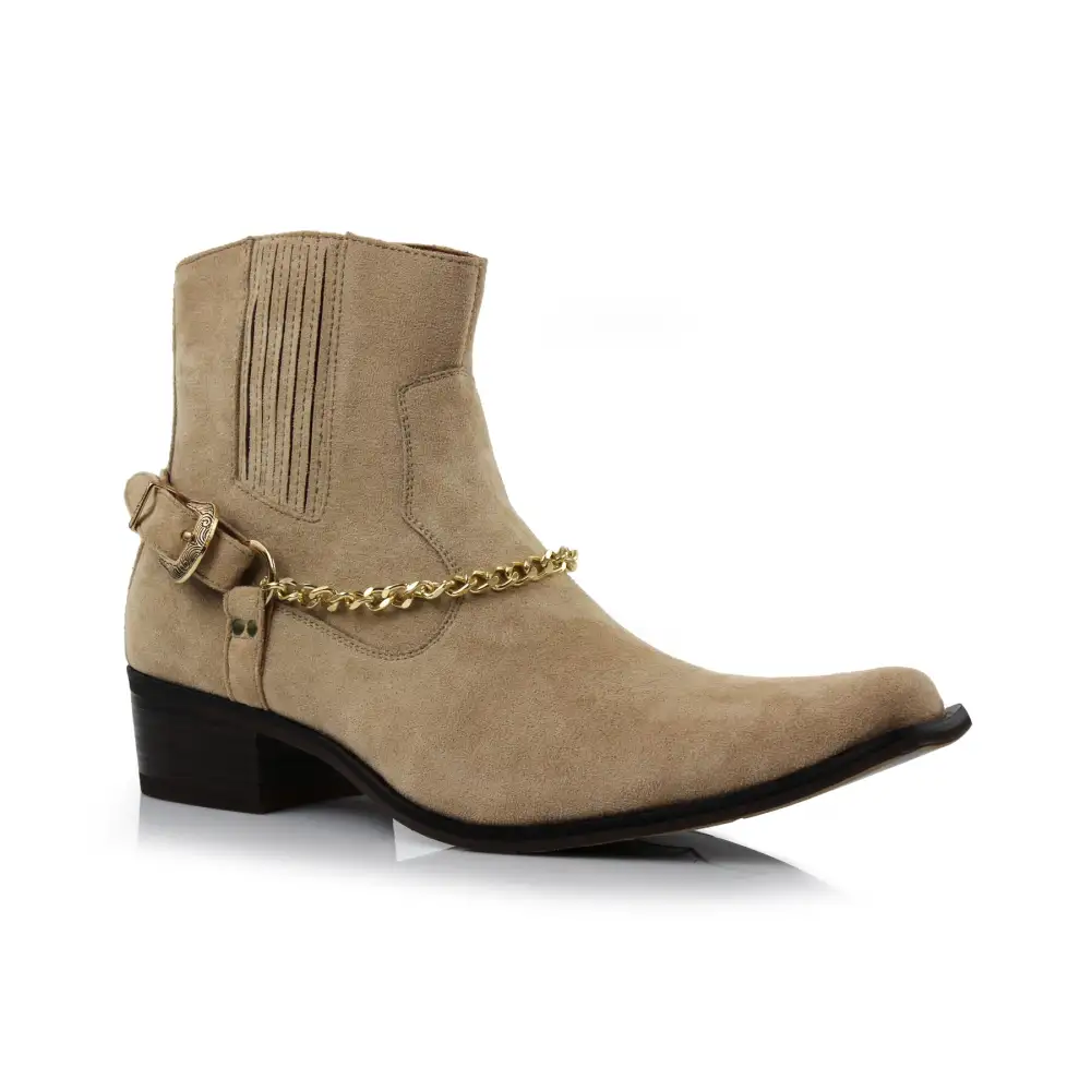 Suede Faux-Leather Pointed-Toe Chelsea Boots