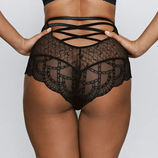 Women's Seamless Elastic Waistband Cotton Gusset Lace Embroidery Cotton High Waist Panty