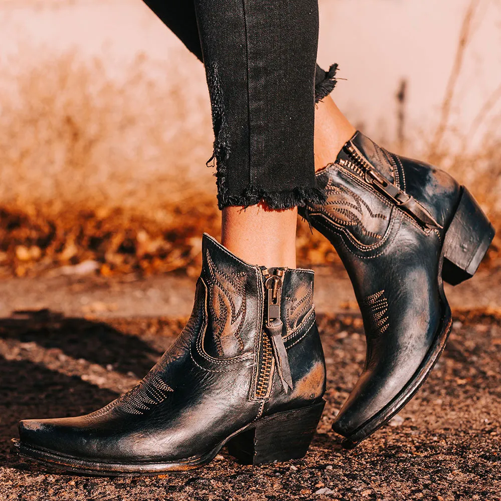 Classic Faux-Leather Distressed Embroidered Zip-Up Western Boots