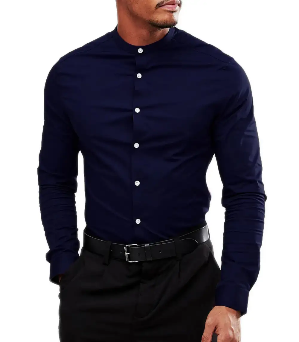 Refined Mandarin Collar Grandad Collar Long Sleeve Casual Shirt