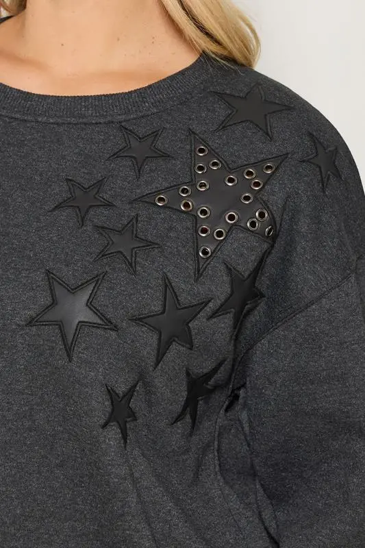 Grey Eyelet Star Detail Sweatshirt