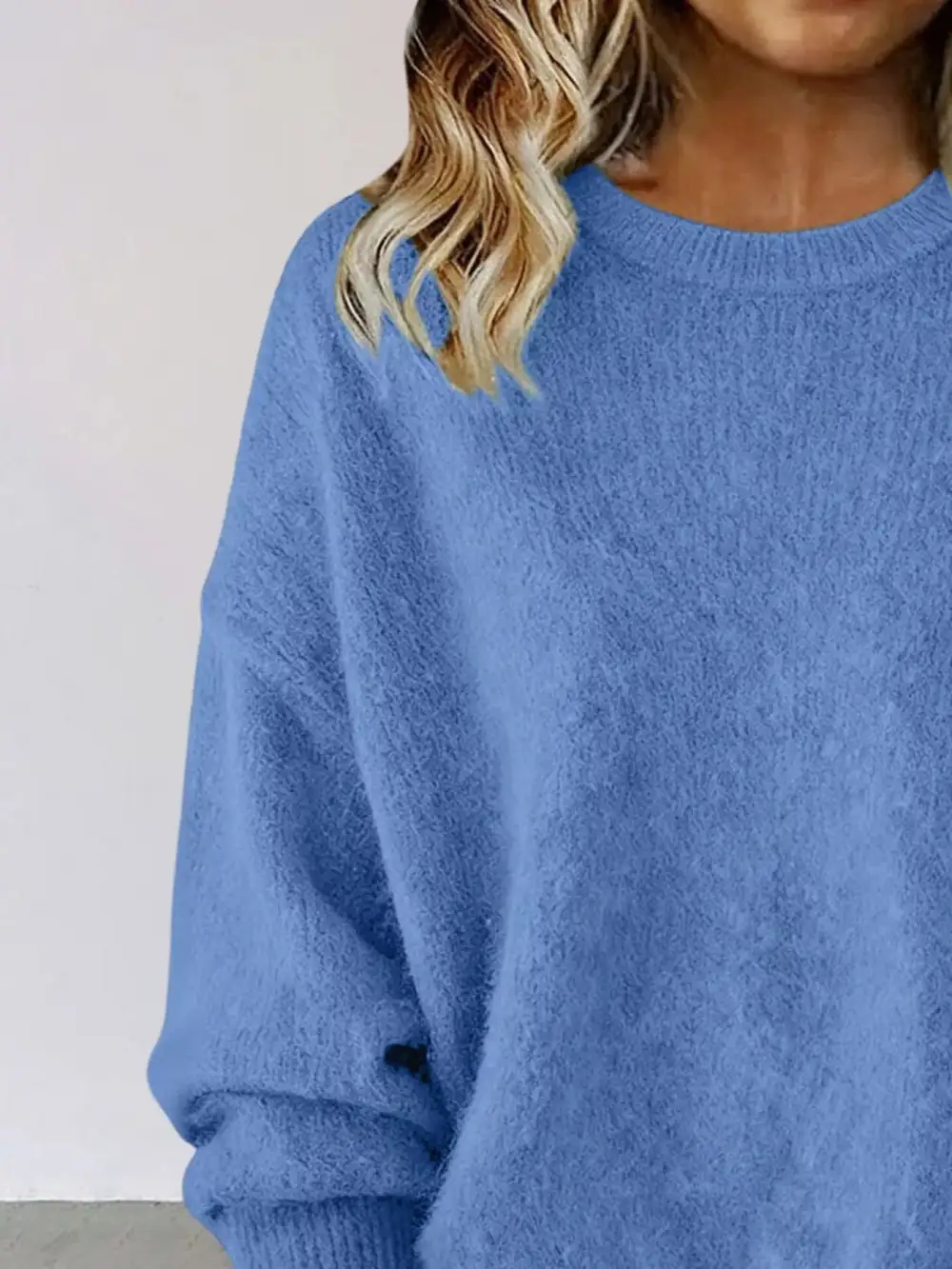 Full Size Round Neck Dropped Shoulder Sweater Plus Size