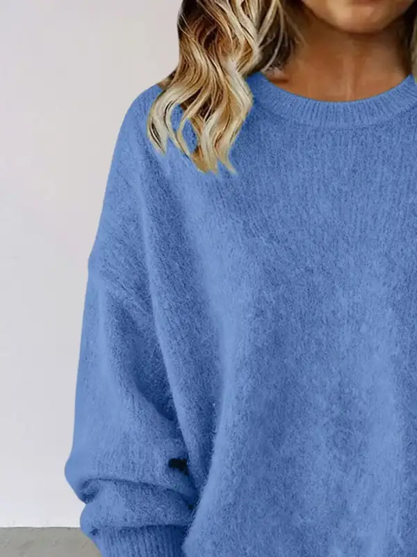 Full Size Round Neck Dropped Shoulder Sweater Plus Size
