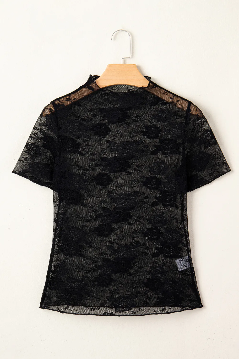Black Floral Lace Mesh Short Sleeve Top