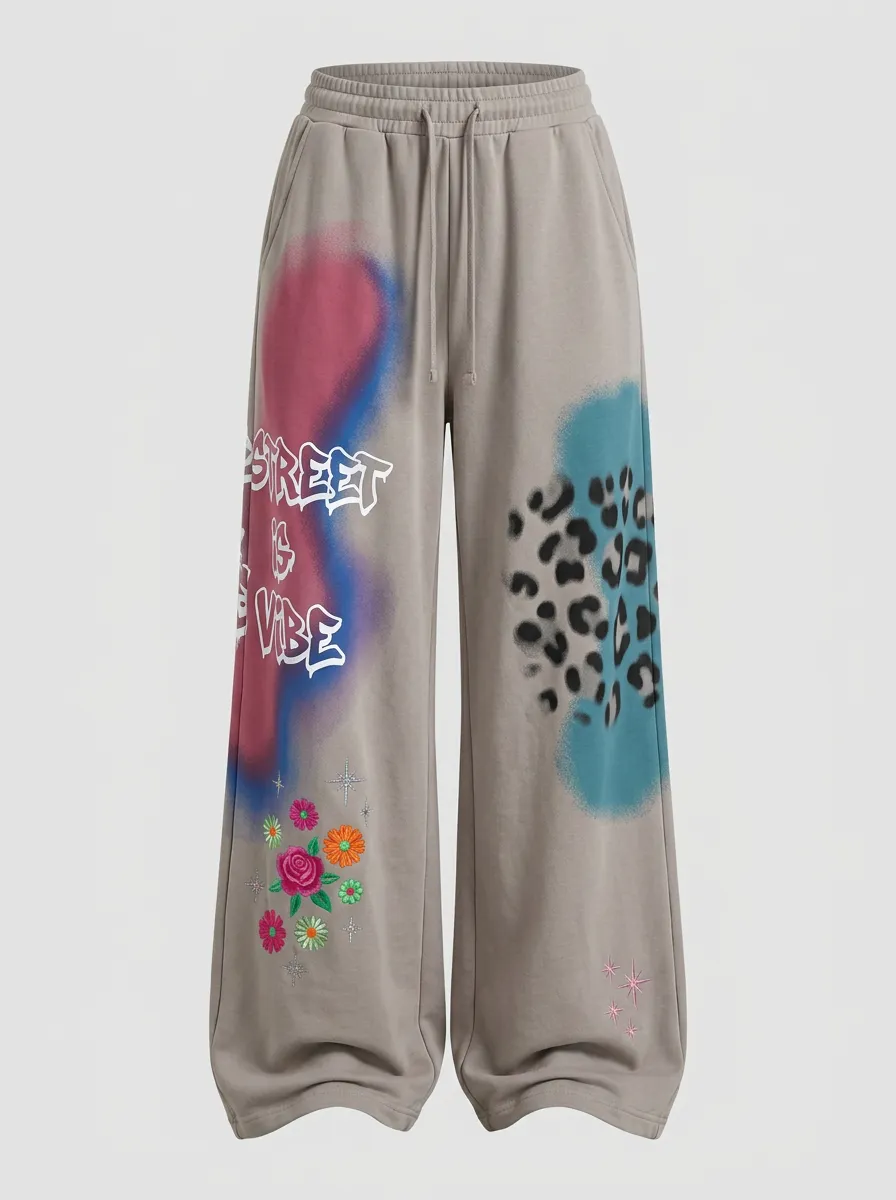 Women's Street Style Graffiti Leopard Floral Printed Sweatpants