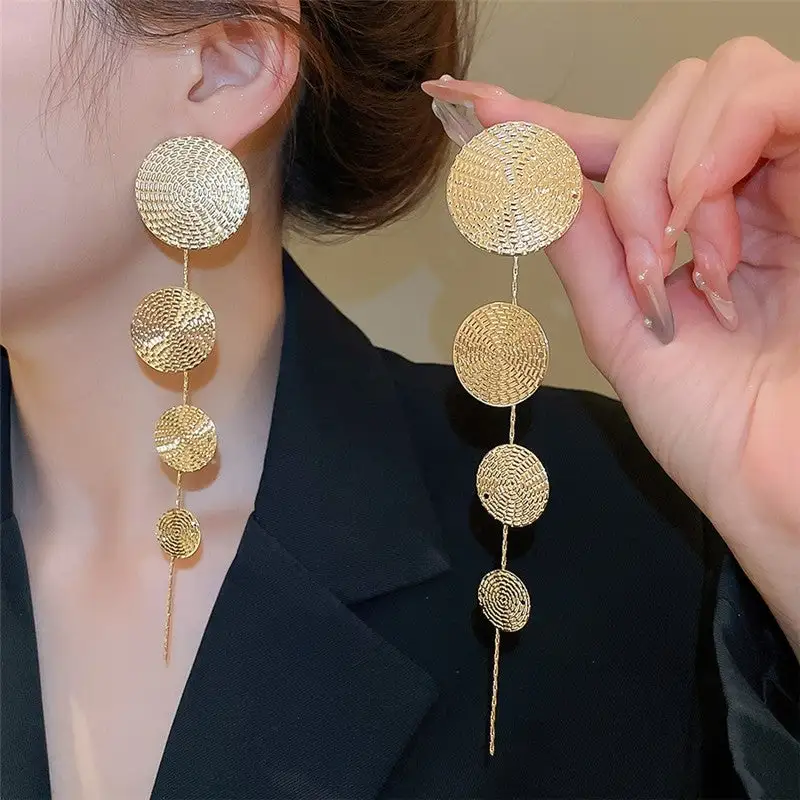 Fringe Round Metal Drop Earrings