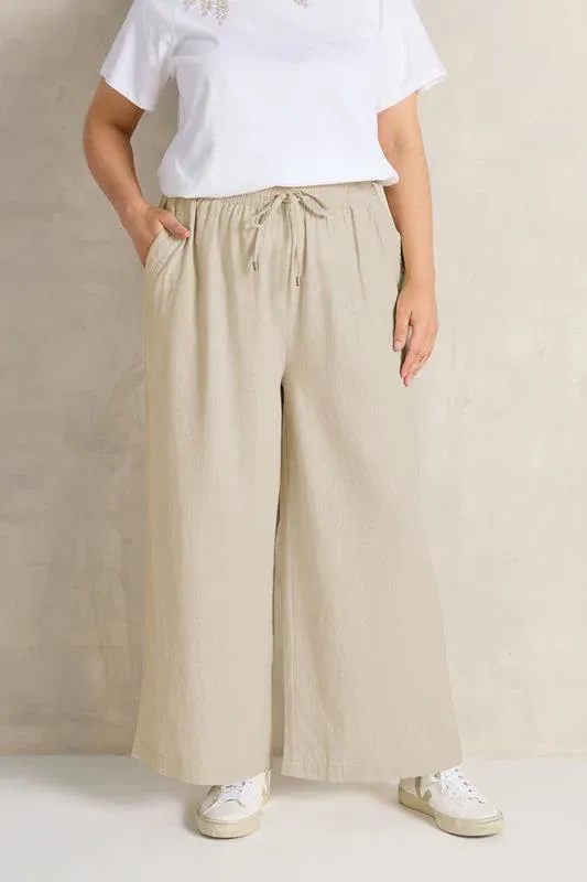 Natural Brown Wide Leg Premium Linen Trousers