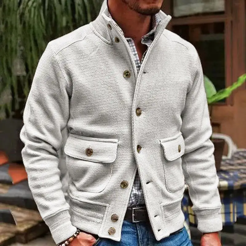 Textured Zip Band Collar Jacket