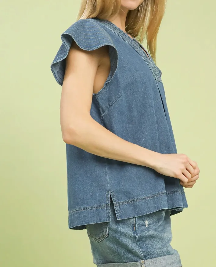 Denim Cap Sleeve Cotton Top