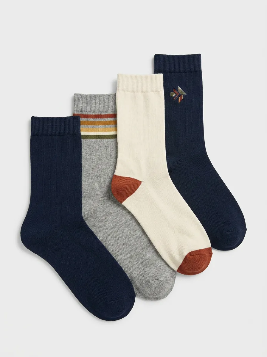 Geometric Striped Minimalist Men's Four-Pair Long Socks