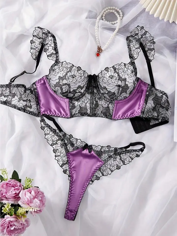Lace Silk Corset Lingerie Set