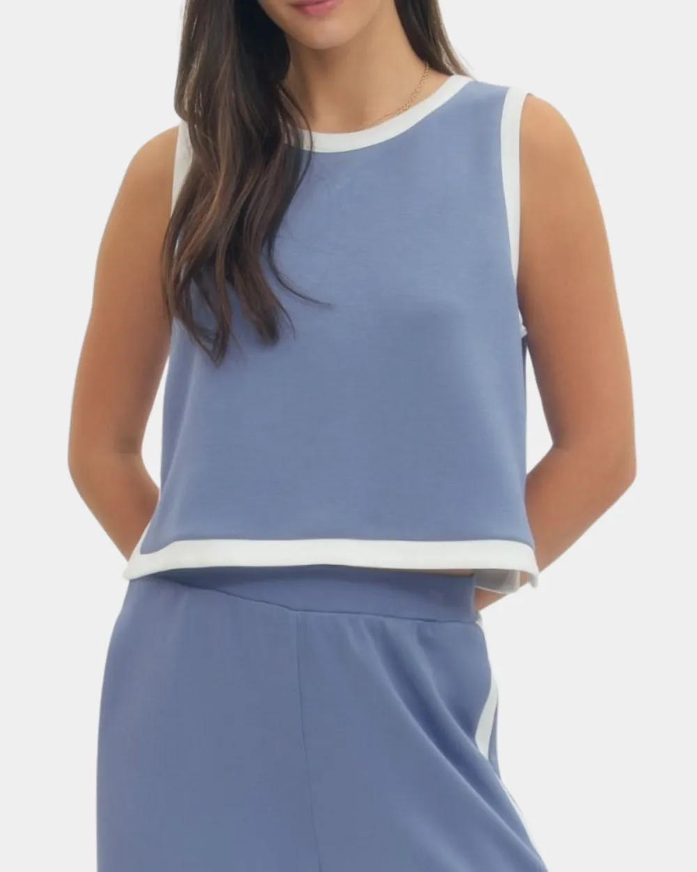 Contrast Sleeveless Top Sets - Chambray
