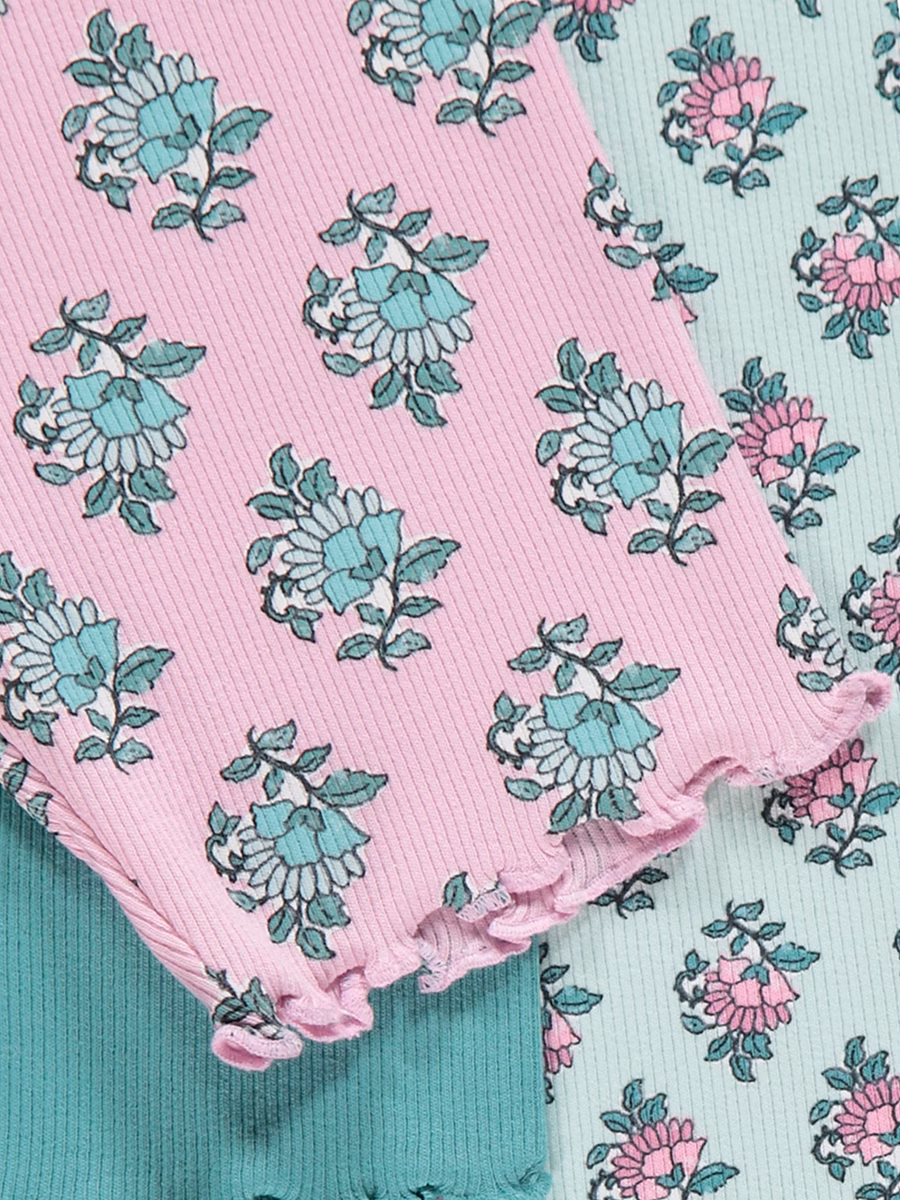 Floral Ribbed Lettuce Edge Shorts 3 Pack detail 1