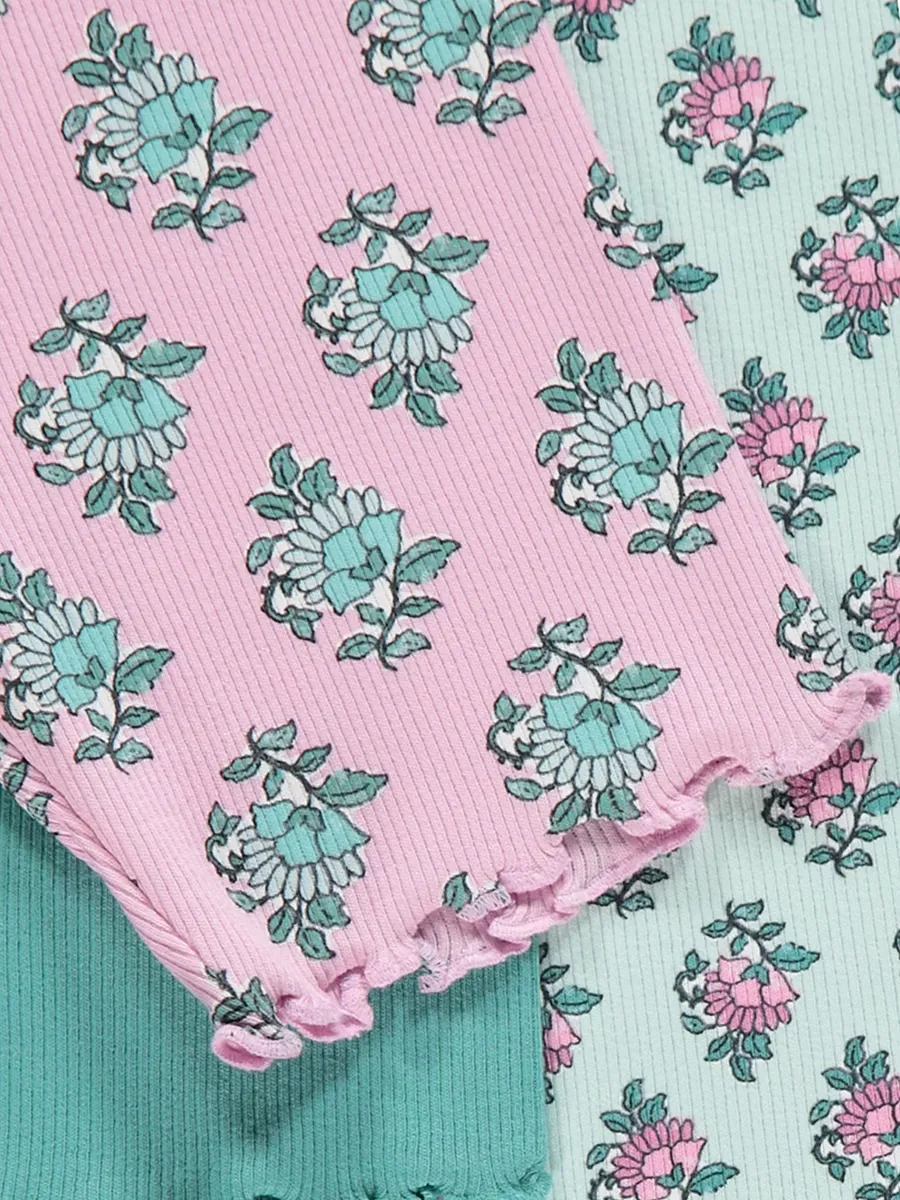 Floral Ribbed Lettuce Edge Shorts 3 Pack
