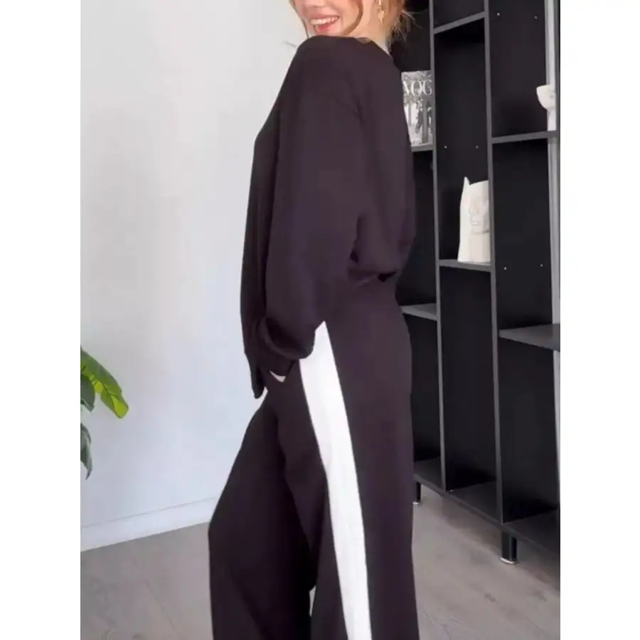 Everyday Contrast Round Neck Top and Pants Set