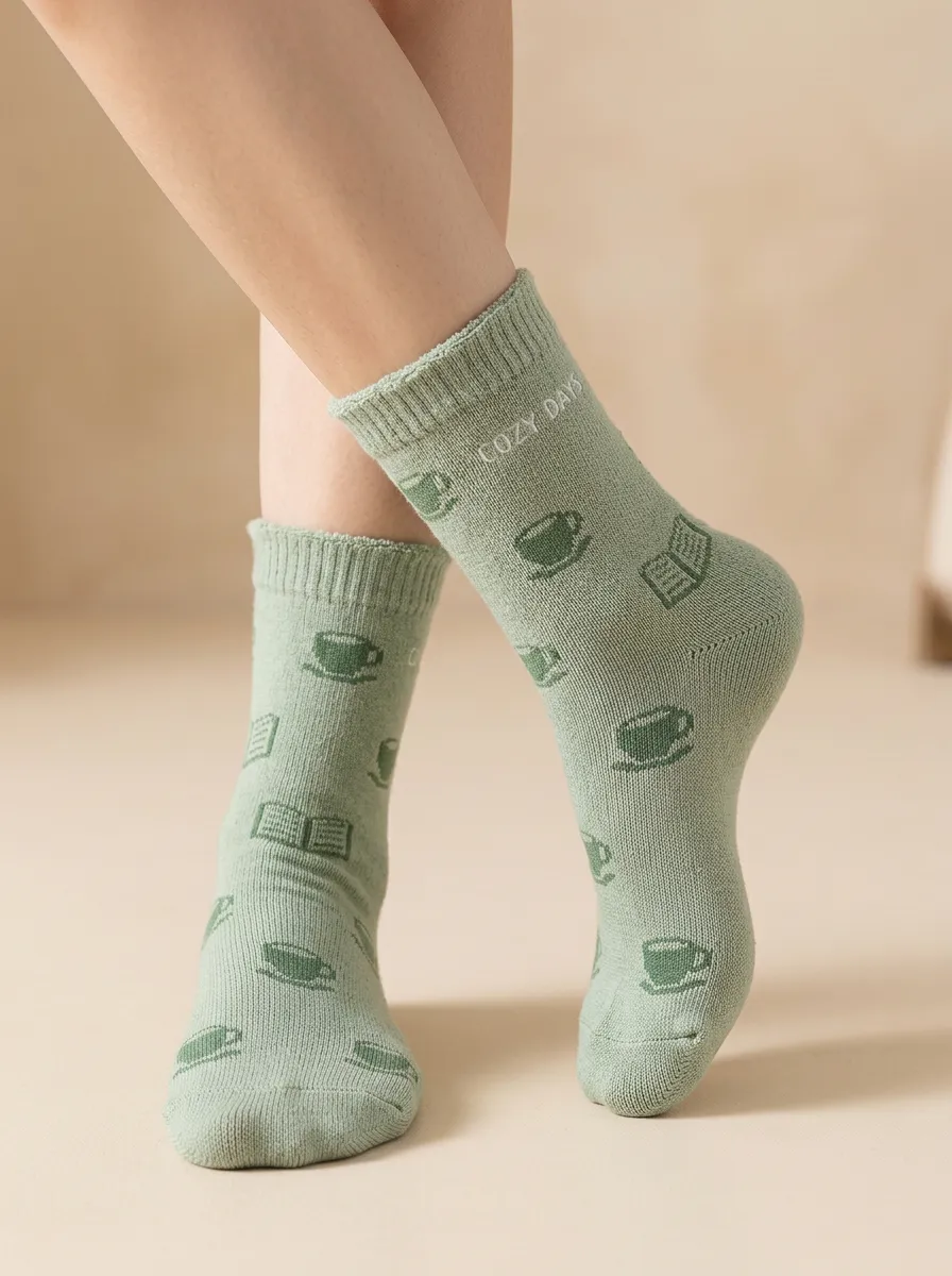 Coffee-Motif Book-Motif Casual Socks